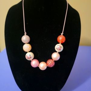 Pink rose large beaded necklace